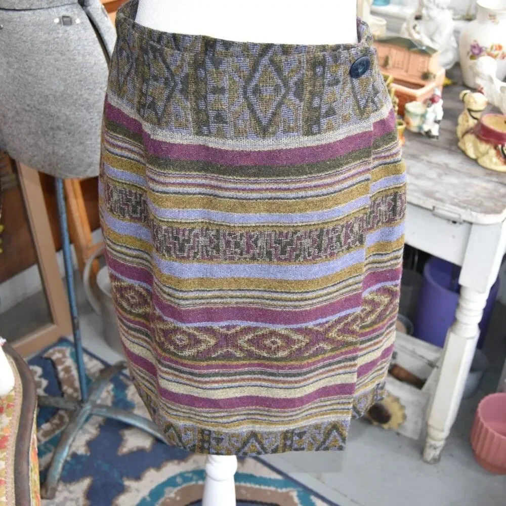 Vintage 90s Casual Corner Wool Mohair Southwestern Tapestry Skirt Size 10 (Med)